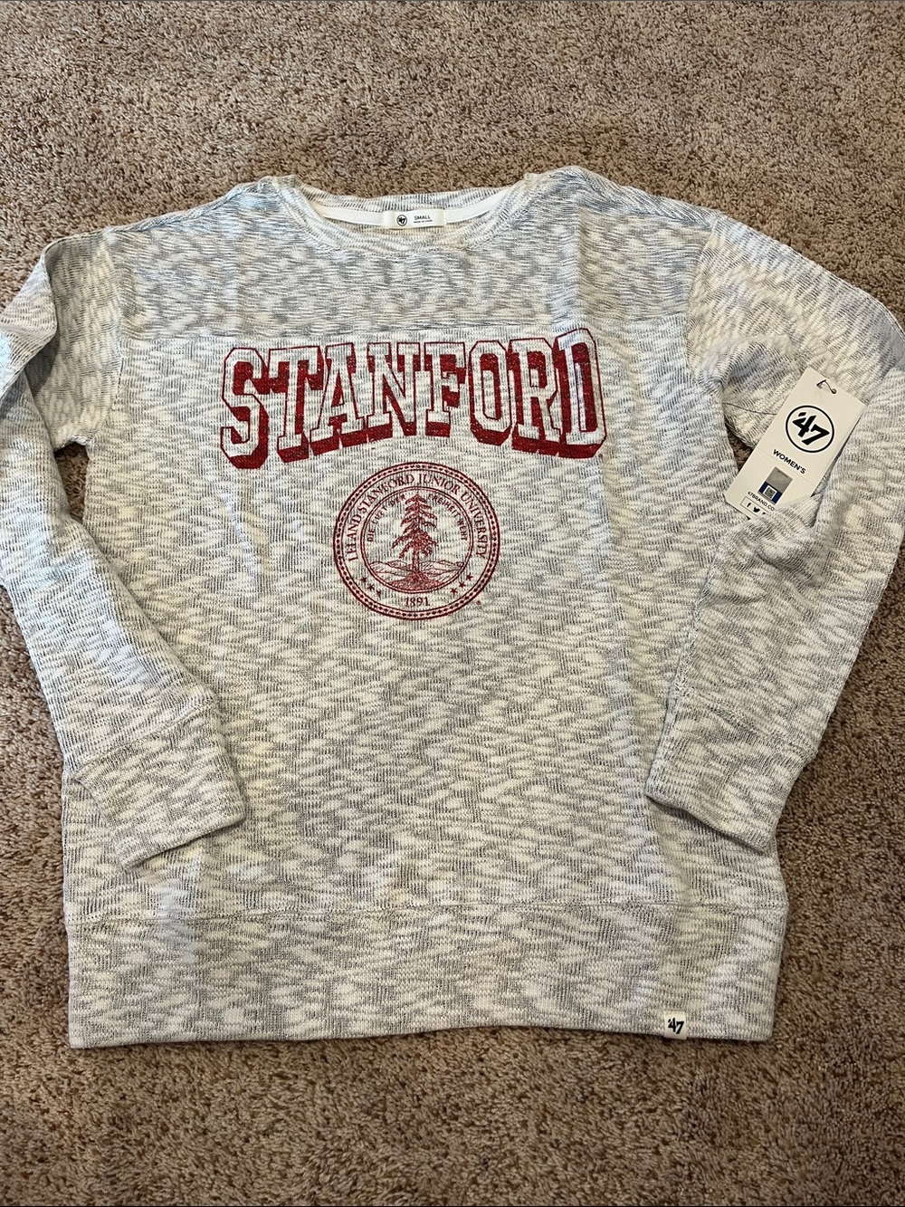 47 Stanford Women’s Crewneck Sweatshirt- Heather Gray with Cardinal Logo